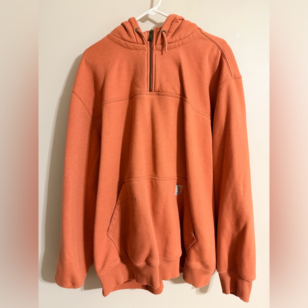 Carhartt Men's Quarter Zip-Up Orange Hoodie Size 2XL